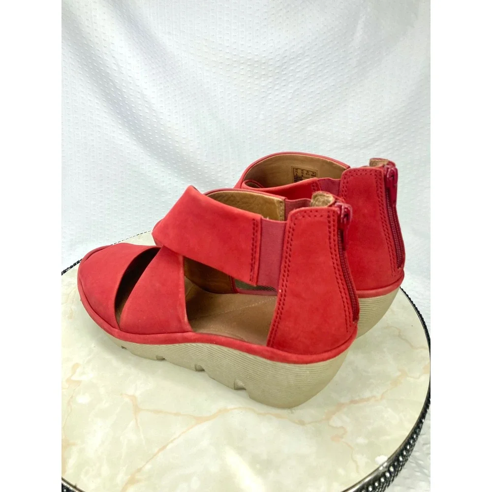 Clarks Artisan Clarene Glamor Wedge Sandals Womens 10 Red Back Zip Platform Heel